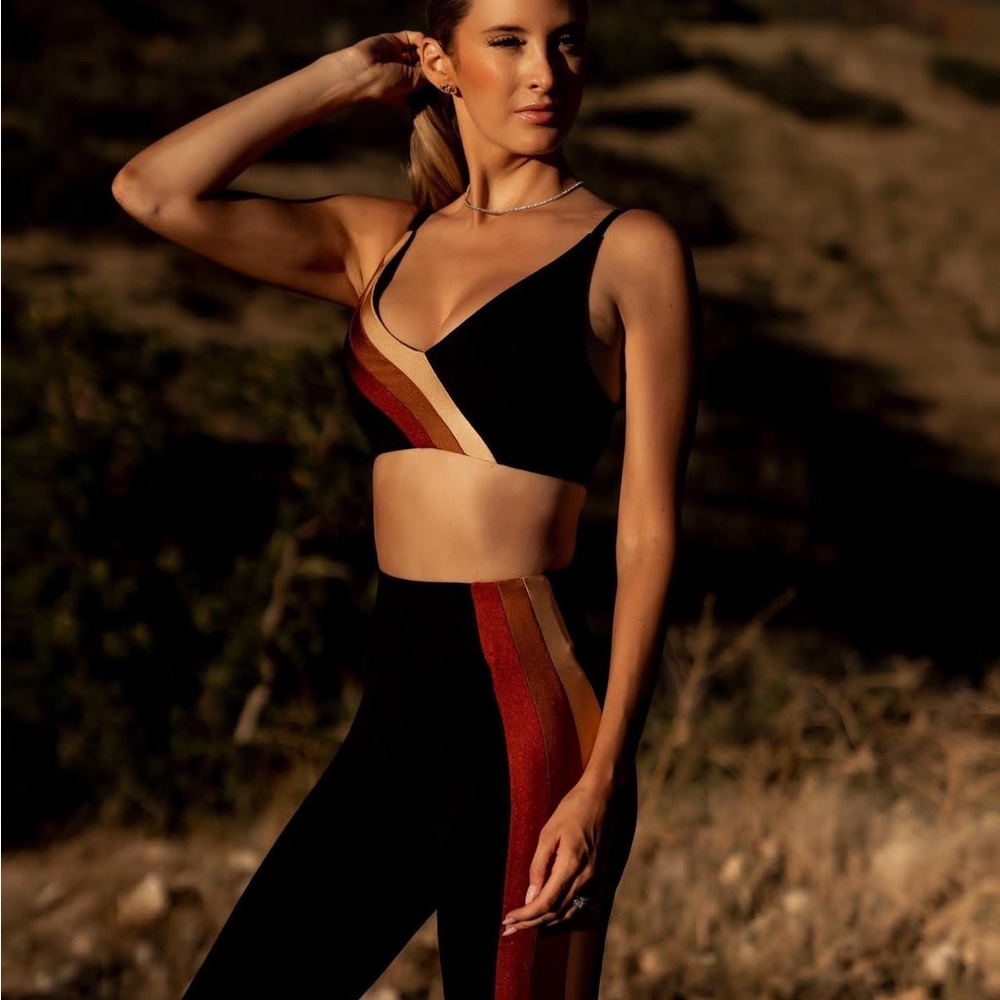 IVL collective high waist leggings with Rust and Gold Stripe